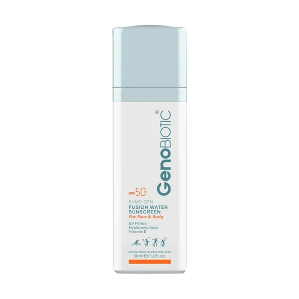 Geno-Biotic-Fusion-Water-Sunscreen-1 ضد آفتاب فیوژن واتر ژنوبایوتیک Fusion water حاوی هیالورونیک اسید 30 میل