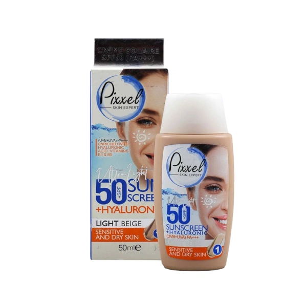 pixxel-sunscreen-light-beige-sensitive-and-dry-skin-50ml ضد آفتاب رنگی پیکسل مناسب پوست خشک کد 1 ( بژ روشن )