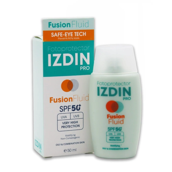 IZDIN-FUSION-FLUIDE-SPF50-OILY-SKIN-2 کرم ضد آفتاب بر پایه آب ایزدین پرو مدل FUSION FLUID